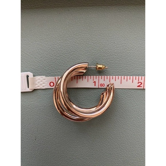 Pink Gold Tone Triple Hoop Earrings Lightweight Quiet Luxury Lightweight - Picture 5 of 5